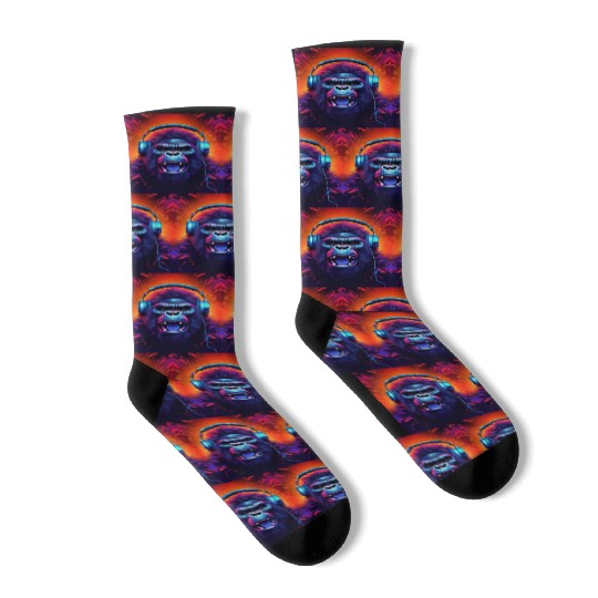 Gorilla Headphones music art Socks