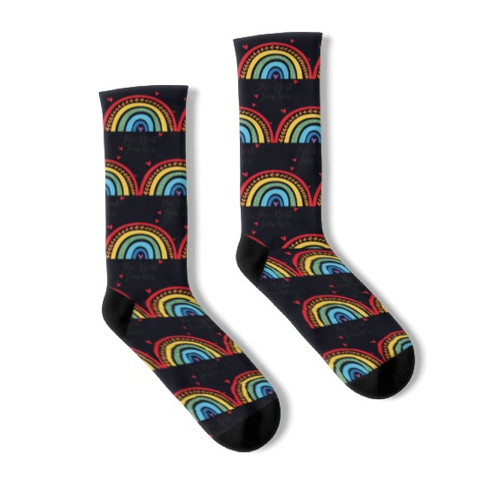 The Best Teacher rainbow Gift Heart Socks