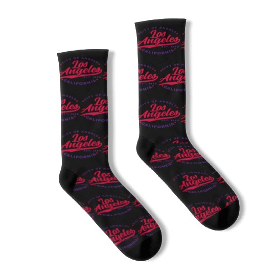 Los Angeles City Of Angels California Red Text Socks