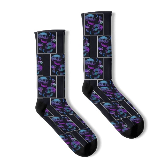Skeleton Socks, Neon Skull Moon Gothic Skeleton