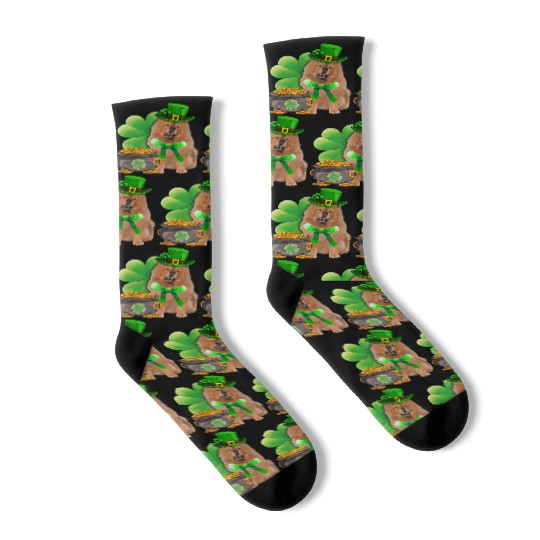 Chow Chow Dog Shamrock Irish Saint St Patrick Day Socks