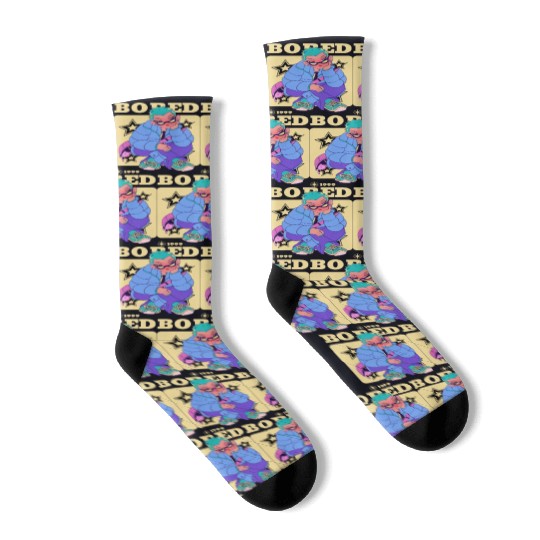 Black Cream Blue Y2K Anime Illustrated Bored Socks