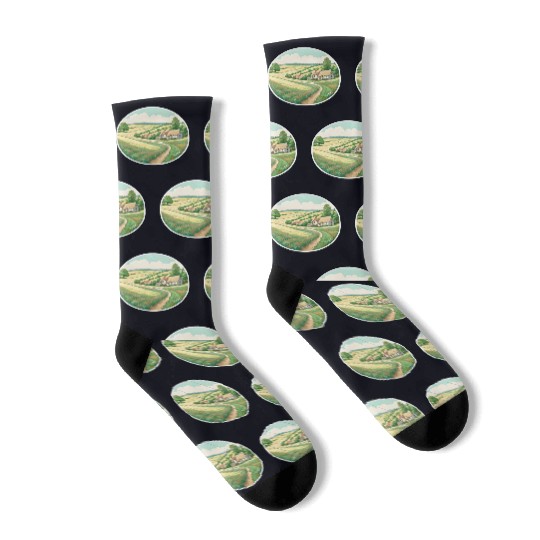 A Picturesque Countryside Scene Socks