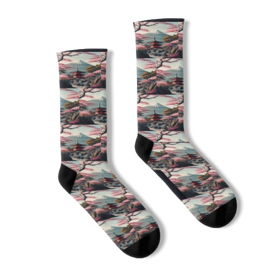 Asia Landscape Serene Mount Fuji Socks