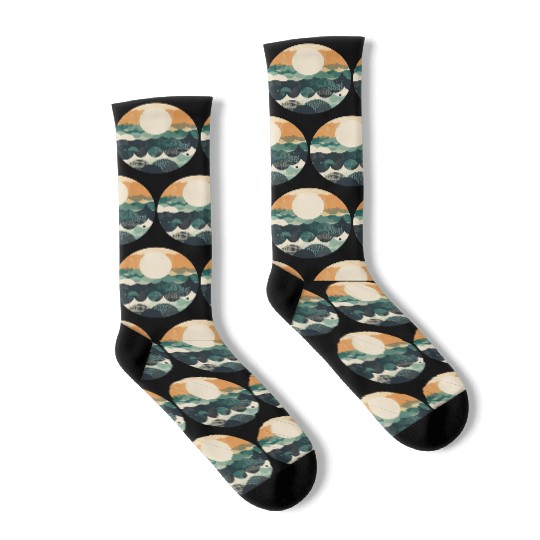 Hokusai Japanese Art Inspired Patterned Ocean Socks