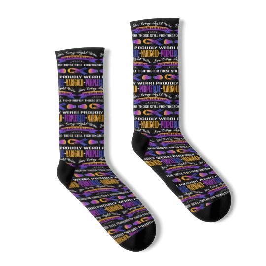 I Proudly Wear Blue Marigold Purple Bladder Cancer Socks