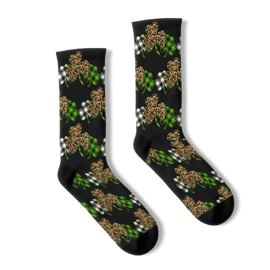 St Patricks Day Leopard Print Plaid Shamrock Socks