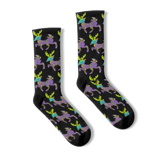Whimsical Purple Cactus Deer Alebrije Socks