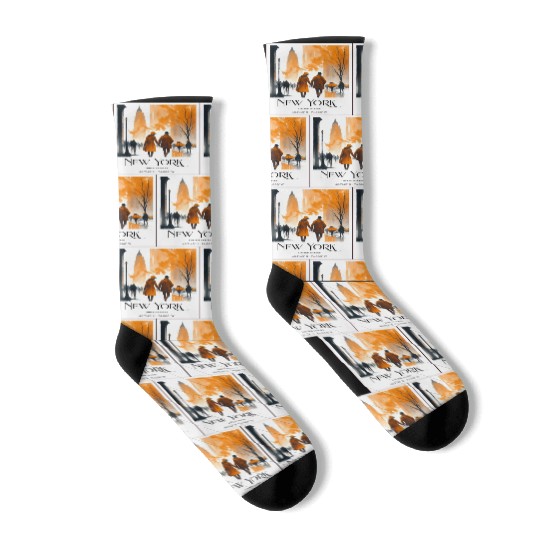 Watercolor painting loving couple in New York City Socks