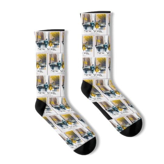 Watercolor painting loving couple in New York City Socks