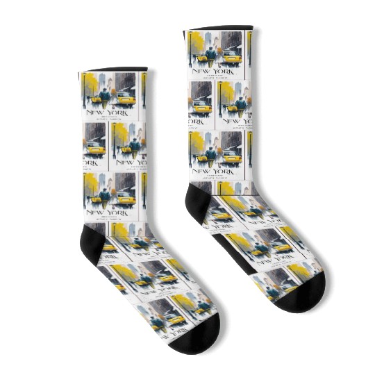 Watercolor painting loving couple in New York City Socks