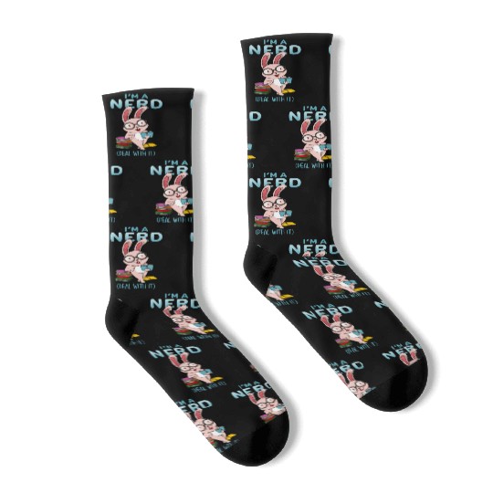 Cute Nerd Bunny Reader Book Lover Socks