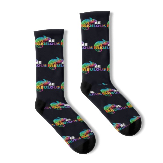 Be fabulous! with rainbow colored chameleon Socks