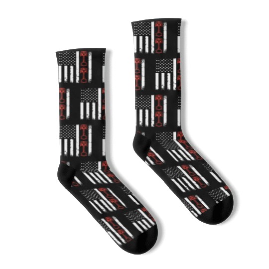 Auto Mechanic Car Piston Car Mechanic US Flag Socks