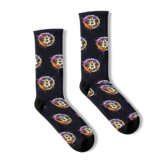 Bitcoin crypto colorful logo Socks