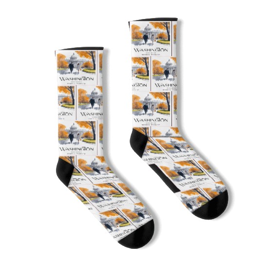 Watercolor painting loving couple in Washington DC Socks