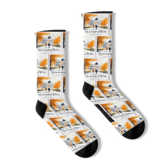 Watercolor painting loving couple in Washington DC Socks