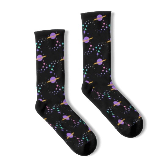 Angel Numbers 222 Purple Saturn with Stars Socks