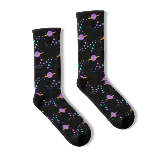 Angel Numbers 777 Purple Saturn with Stars Socks