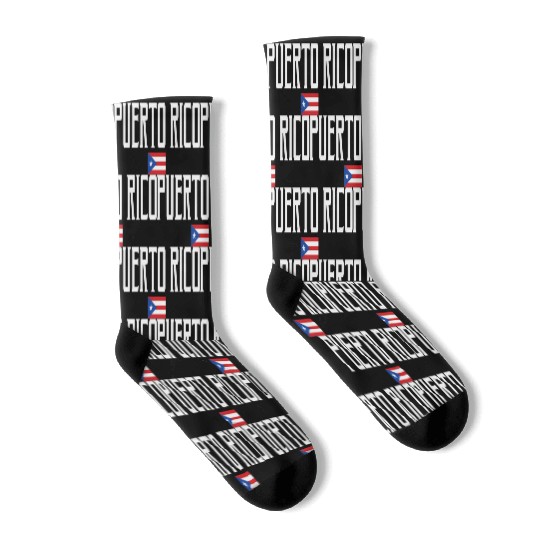 Puerto Rico Flag White Text Socks