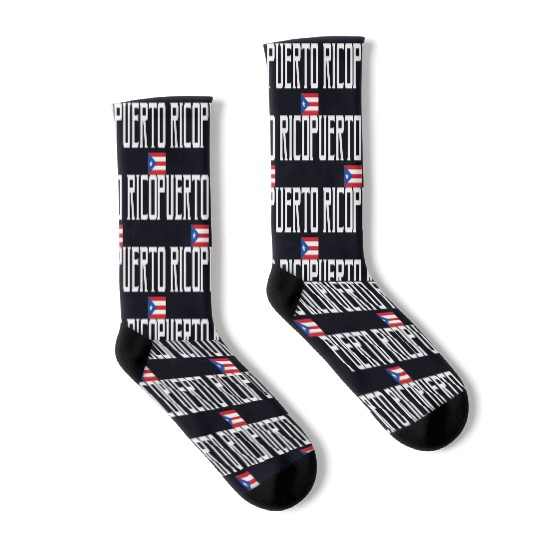 Puerto Rico Flag White Text Socks