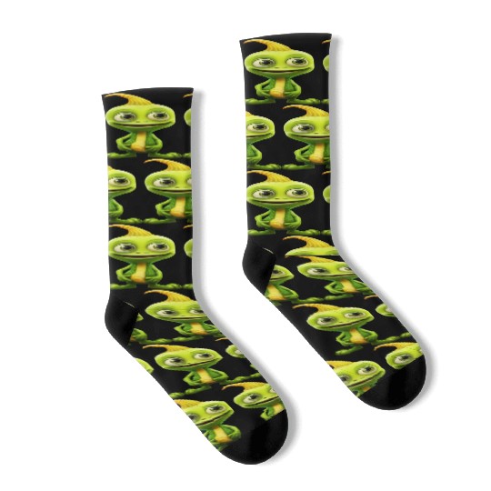 Green Alien & Pumpkin: Unexpected Encounter Socks