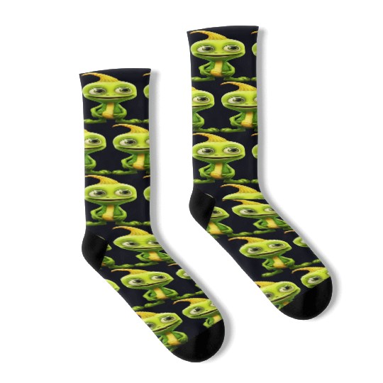 Green Alien & Pumpkin: Unexpected Encounter Socks