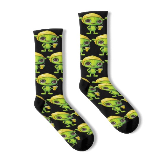 Refreshing Alien Lemonade: Green & Yellow Blend Socks