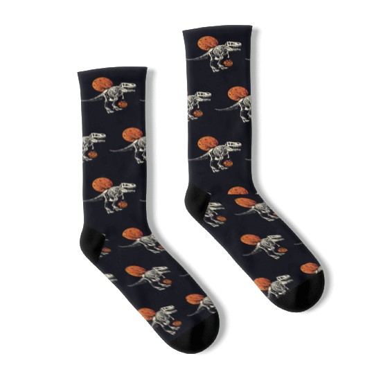 Dinosaur Skeleton Pumpkin Lazy Creepy Halloween Socks