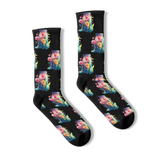 Vintage Wildflower Poster Green Botanical Wall Art Socks