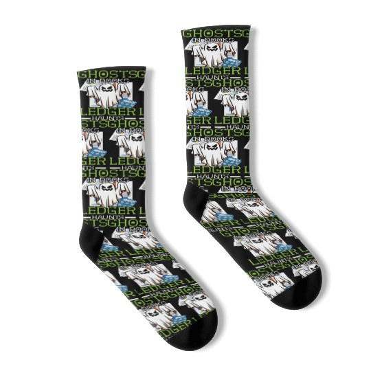 Ghosts in Books Ledger Haunts Accountant Halloween Socks