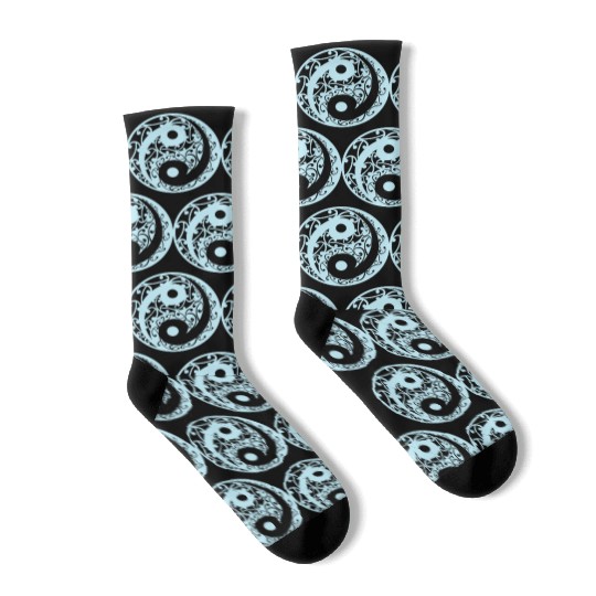 Yin And Yang In A Koru Pattern In A Light Blue Socks