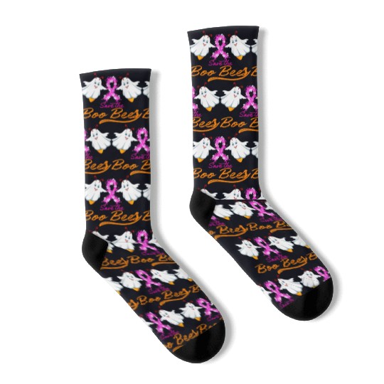 Fun Boobs Save The Boo Bees Breast Cancer Socks