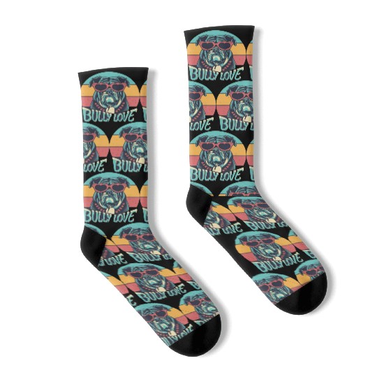 Dog Love Bully Retro Socks Dog owner Bully lover