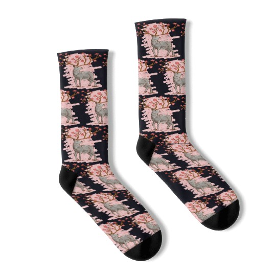 Cherry Blossom Deer Sakura Socks