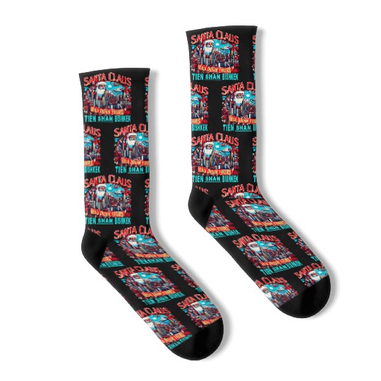 Santa Claus on an Adventure Travel World Tour Socks