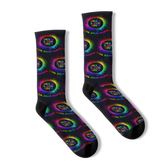 Total Solar Eclipse Chicago Illinois 4/28/24 Kidsf Socks