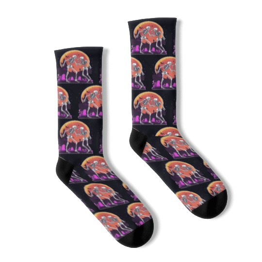 "Skeletal Dance-Off Under Neon Moon" Socks