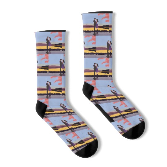 Romantic couple dance with sakura flowers Socks