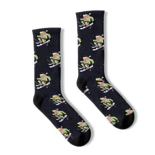 Frog Skiing Skier Ski Winter Snow Socks