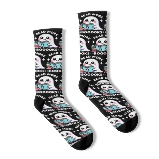 Cute Ghost Read a Book Halloween Socks