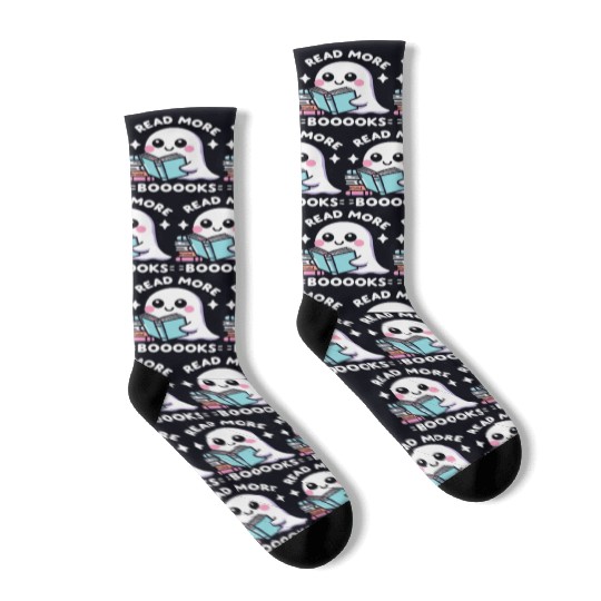Cute Ghost Read a Book Halloween Socks