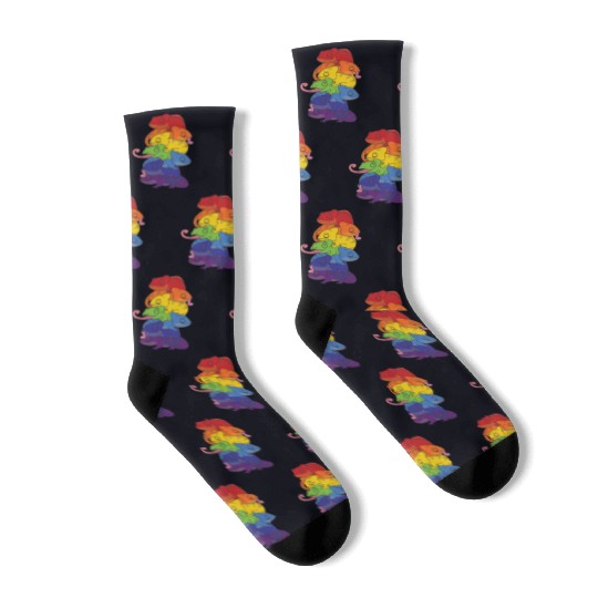 Rainbow Flag Pride Lgbtq Cute Chameleon Stack Socks