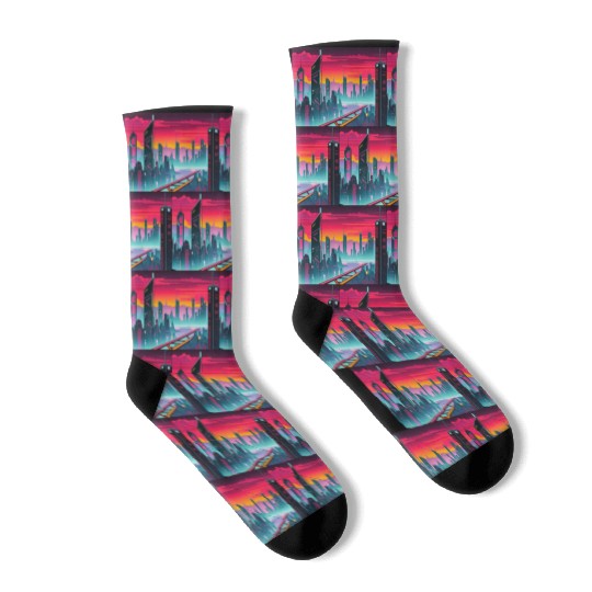 Cyberpunk Cityscape Socks