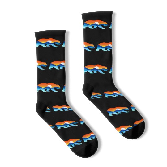 Camping Hiking Retro Mountains Outdoors Camp Bear Socks