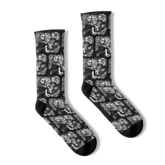 Young witch and pumpkin Halloween 2 Socks