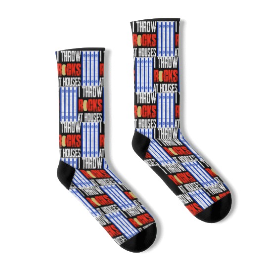 I Throw Rocks At Houses Curling Curler Ice Sport Socks
