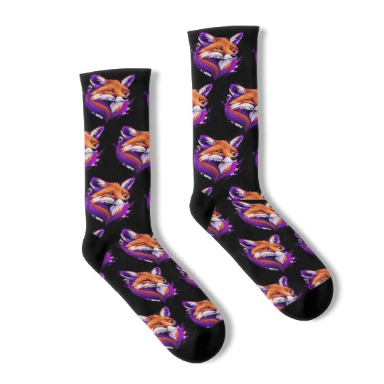 fox purple yellow Socks