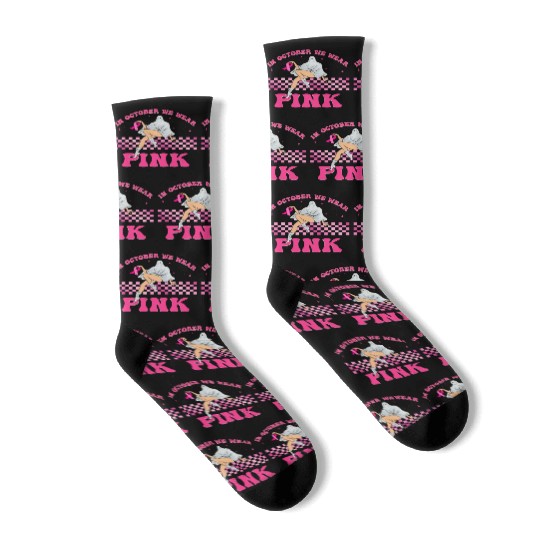 Groovy We Wear Pink Breast Cancer Awareness Ghost Socks