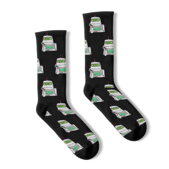 Interested Robot Funny Moody Bored Cartoon Joke Socks